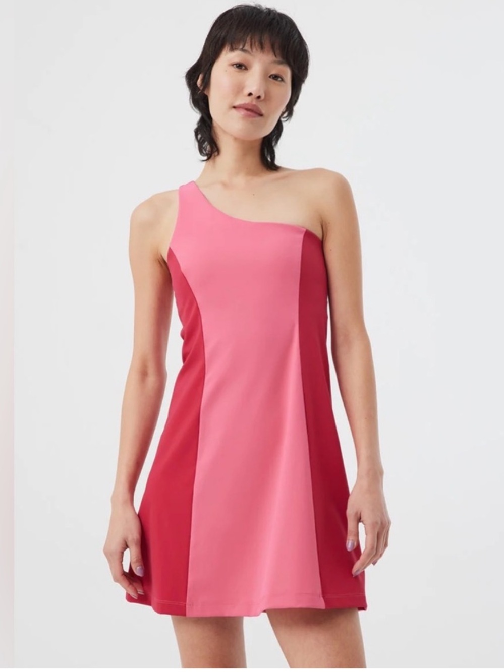 Outdoor Voices One Shoulder Dress Pink Colorblock Azalea Ruby Athleisure XL
